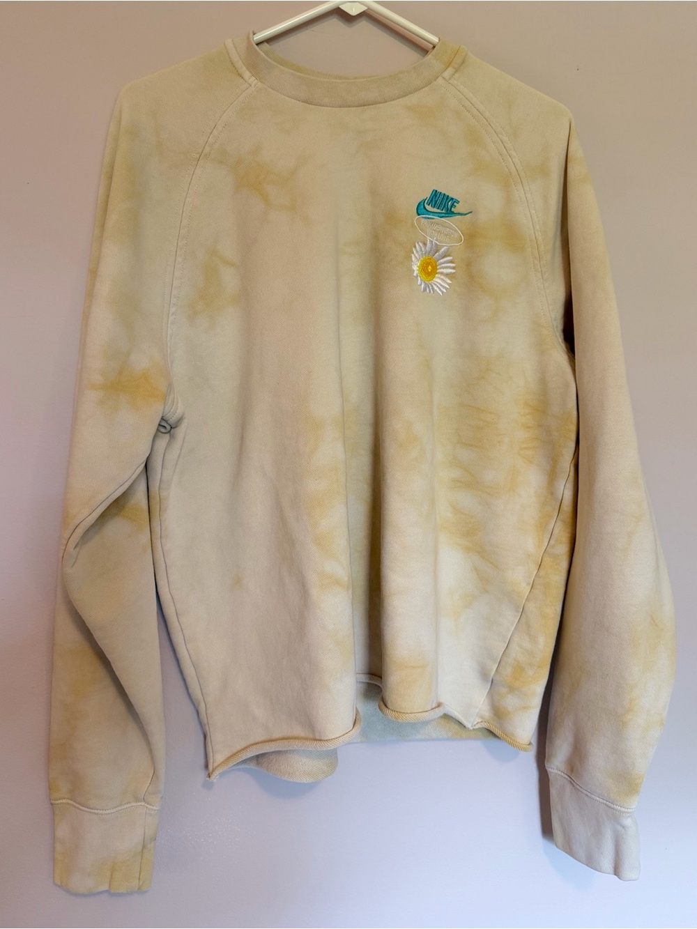 Nike Pale Yellow Tie-Dye Crewneck with Daisy Embroidery